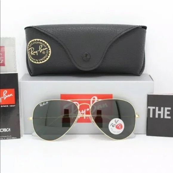 Ray-Ban Gold and Black Aviator Sunglasses - Picture 1 of 12